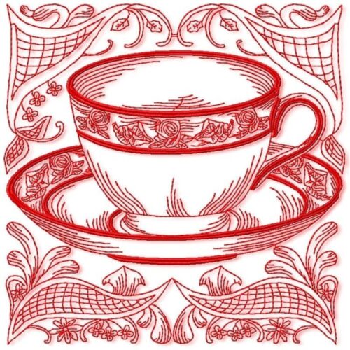 Tea Cups Redwork