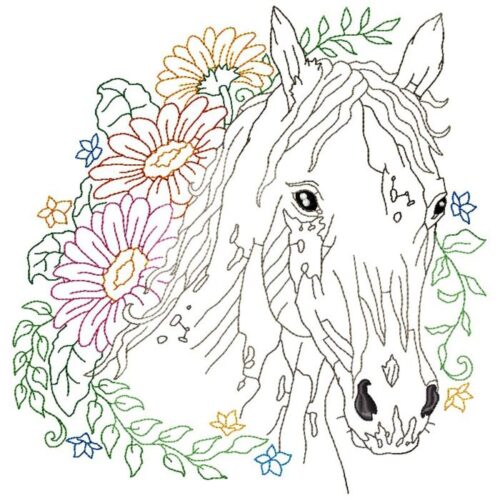 Floral Horses Line Work